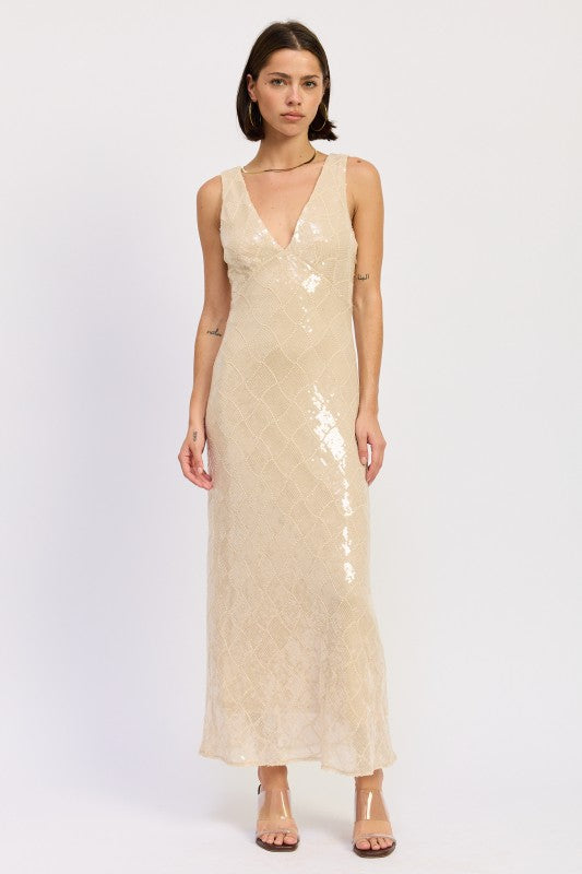 Embellished MIdi Sequin Dress With Open Scoop Back - Premium variable from Tooksie - Just $92.99! Shop now at Tooksie