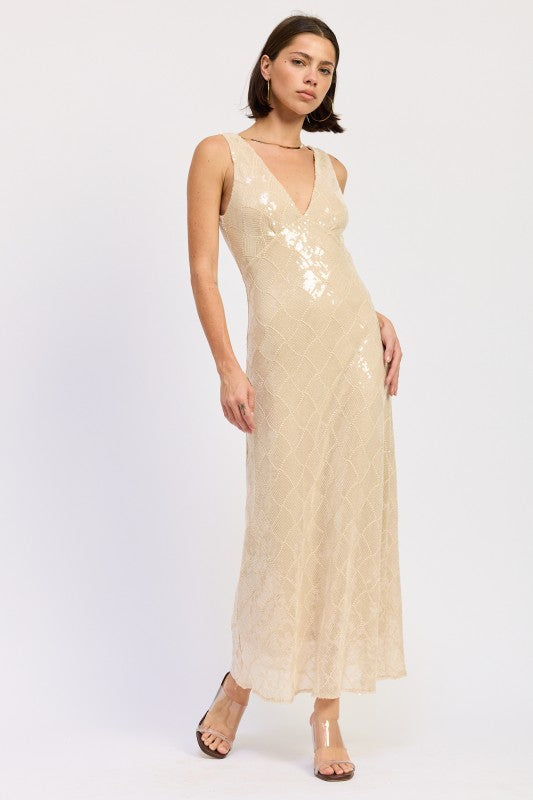 Embellished MIdi Sequin Dress With Open Scoop Back - Premium variable from Tooksie - Just $92.99! Shop now at Tooksie