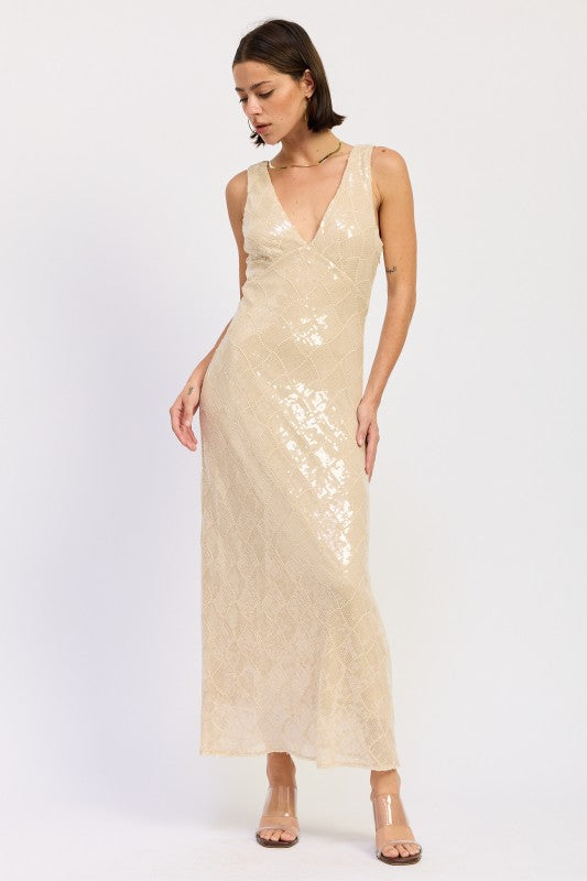 Embellished MIdi Sequin Dress With Open Scoop Back - Premium variable from Tooksie - Just $92.99! Shop now at Tooksie