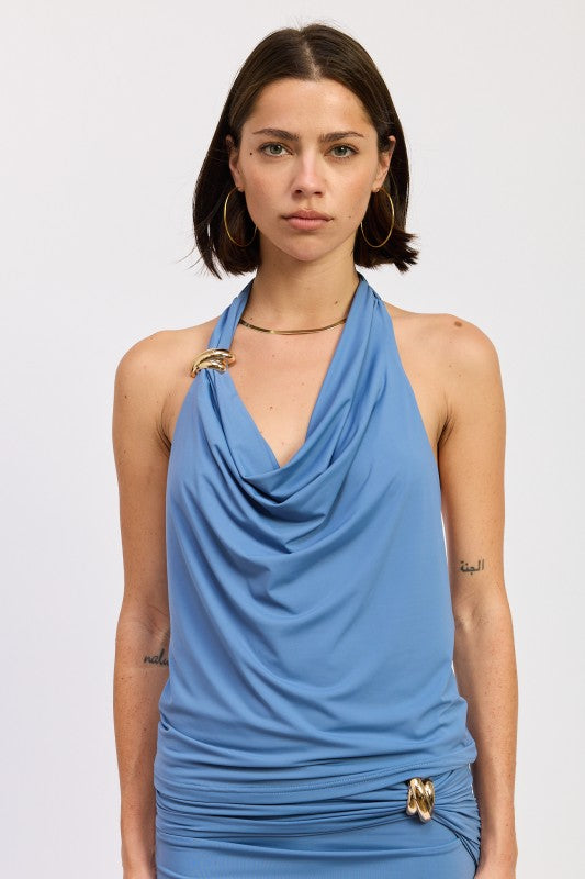 Sleeveless Cowl Neck Top With Gold Accents - Premium variable from Tooksie - Just $42.99! Shop now at Tooksie