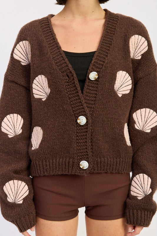 V-Neck Button Front Applique Cardigan - Premium variable from Tooksie - Just $62.99! Shop now at Tooksie