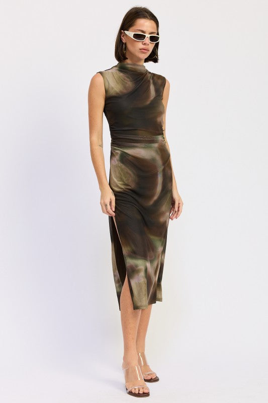 MIDI MESH SLEEVELESS MOCK NECK DRESS - Premium  from Emory Park - Just $59.99! Shop now at Tooksie