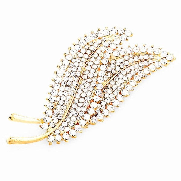 Double Leaf Rhinestone Brooch - Premium variable from Tooksie - Just $12.99! Shop now at Tooksie