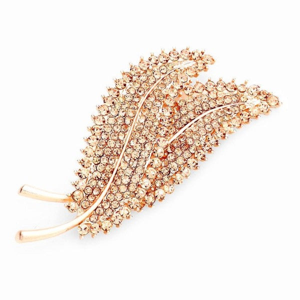 Double Leaf Rhinestone Brooch - Premium variable from Tooksie - Just $12.99! Shop now at Tooksie