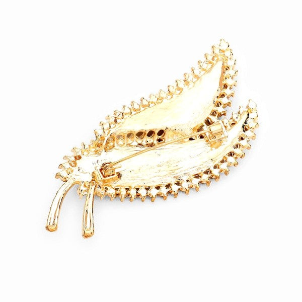 Double Leaf Rhinestone Brooch - Premium variable from Tooksie - Just $12.99! Shop now at Tooksie