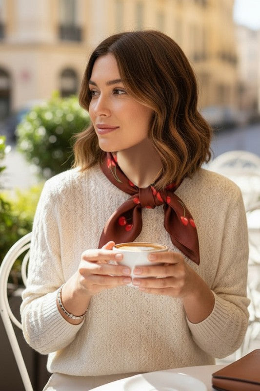 Vintage Cherry Print Satin Scarf - Premium simple from Tooksie - Just $8.99! Shop now at Tooksie