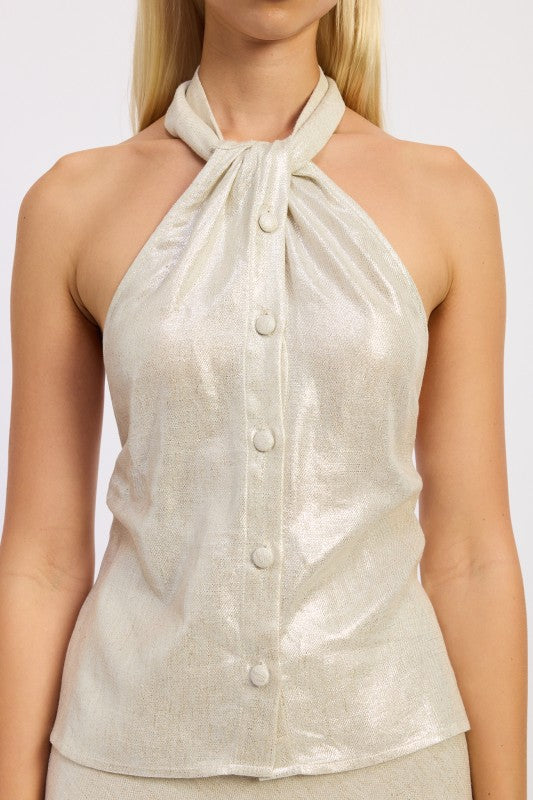 Halter Neck Button Down Top - Premium variable from Tooksie - Just $57.99! Shop now at Tooksie