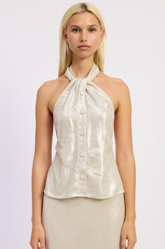 Halter Neck Button Down Top - Premium variable from Tooksie - Just $57.99! Shop now at Tooksie