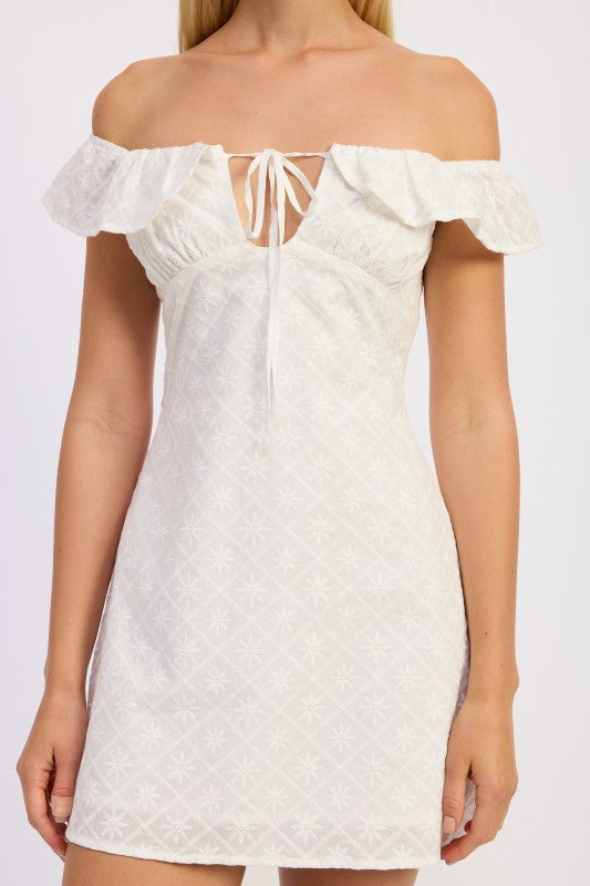 Off Shoulder Embroidered Mini Dress - Premium variable from Tooksie - Just $66.99! Shop now at Tooksie