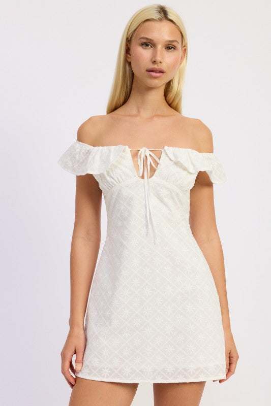 Off Shoulder Embroidered Mini Dress - Premium variable from Tooksie - Just $66.99! Shop now at Tooksie