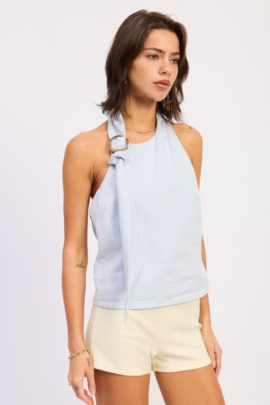 One Shoulder Top  With Scarf Detail - Premium variable from Tooksie - Just $48.99! Shop now at Tooksie