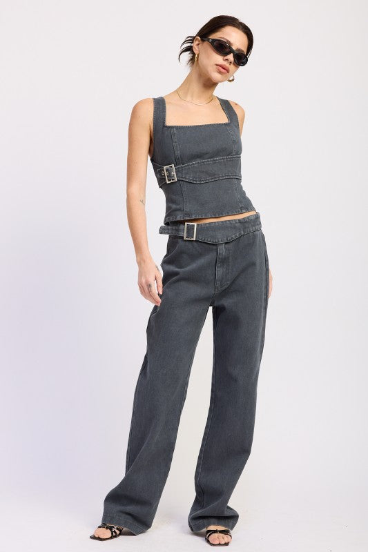 Low Rise Wide Leg Belted Jeans - Premium variable from Tooksie - Just $72.99! Shop now at Tooksie