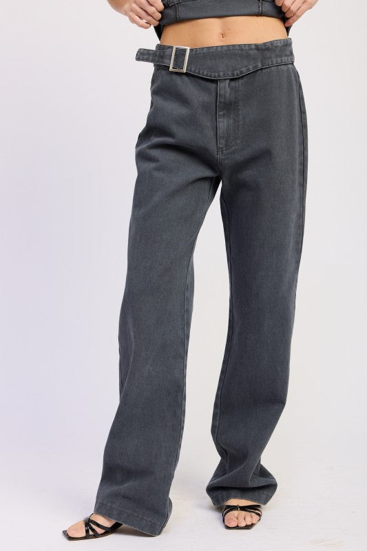 Low Rise Wide Leg Belted Jeans - Premium variable from Tooksie - Just $72.99! Shop now at Tooksie