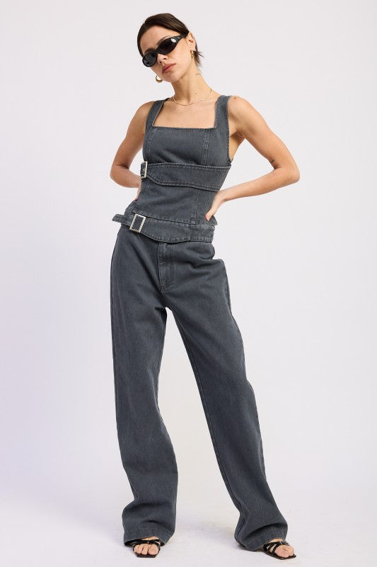 Low Rise Wide Leg Belted Jeans - Premium variable from Tooksie - Just $72.99! Shop now at Tooksie