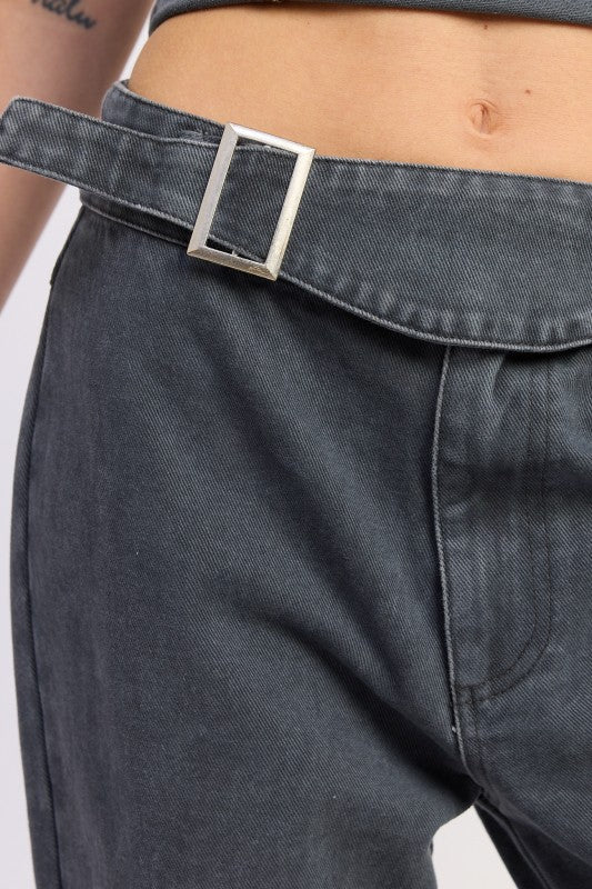 Low Rise Wide Leg Belted Jeans - Premium variable from Tooksie - Just $72.99! Shop now at Tooksie