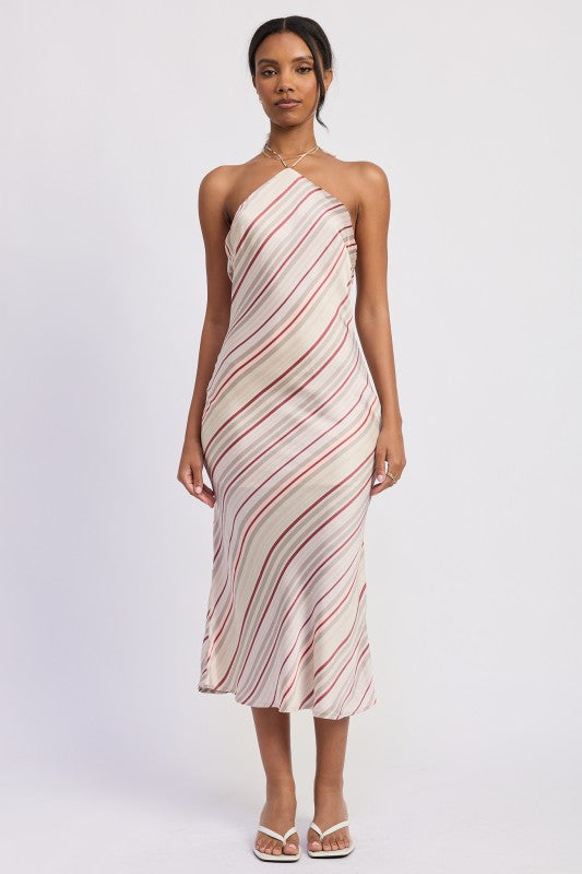 Halter Midi Satin Dress - Premium variable from Tooksie - Just $70.99! Shop now at Tooksie