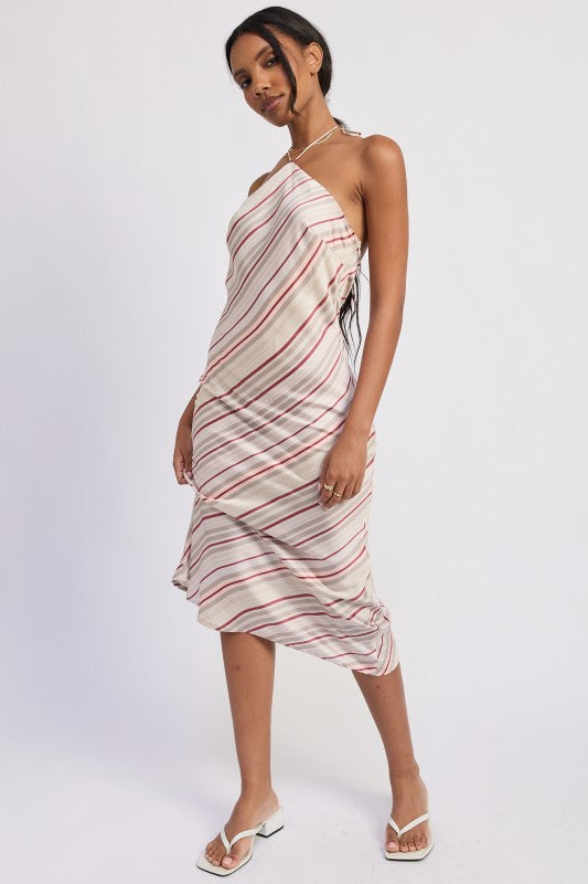 Halter Midi Satin Dress - Premium variable from Tooksie - Just $70.99! Shop now at Tooksie