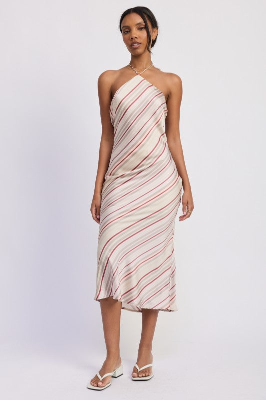 Halter Midi Satin Dress - Premium variable from Tooksie - Just $70.99! Shop now at Tooksie