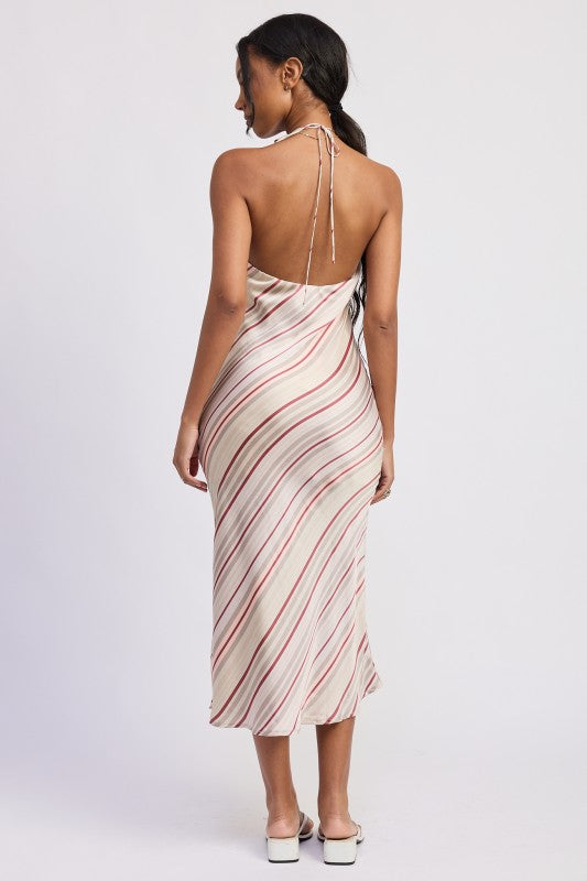 Halter Midi Satin Dress - Premium variable from Tooksie - Just $70.99! Shop now at Tooksie