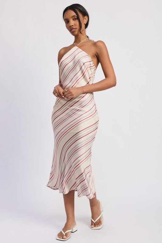 Halter Midi Satin Dress - Premium variable from Tooksie - Just $70.99! Shop now at Tooksie