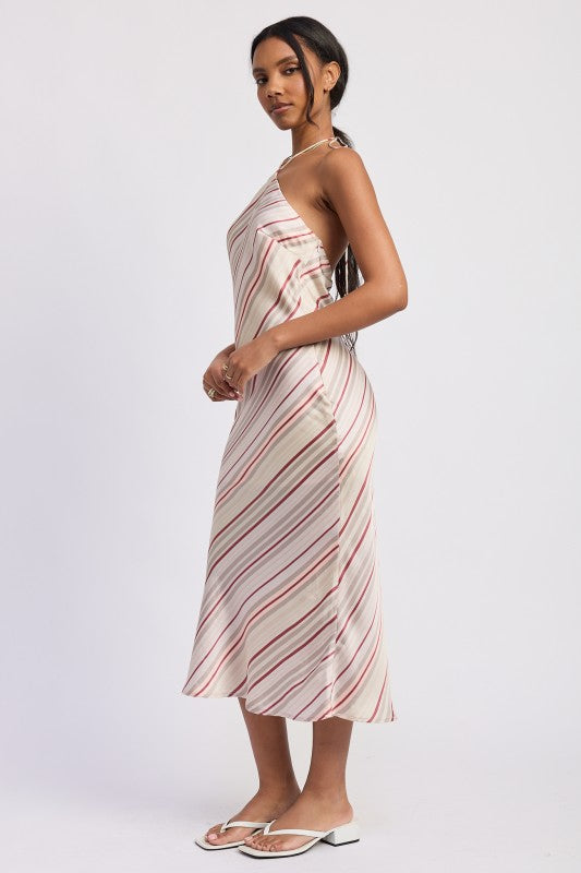Halter Midi Satin Dress - Premium variable from Tooksie - Just $70.99! Shop now at Tooksie