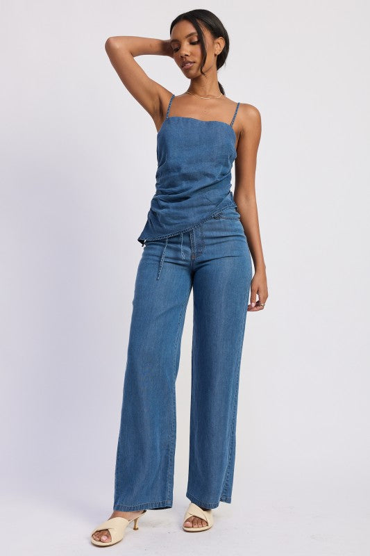 Low Rise Wide Leg Denim-Look Trousers - Premium  from Tooksie - Just $63.99! Shop now at Tooksie