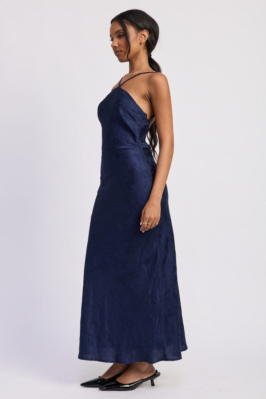 Satin Halter Midi Dress With Open Back - Premium variable from Tooksie - Just $72.99! Shop now at Tooksie