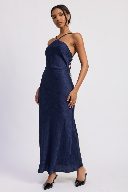 Satin Halter Midi Dress With Open Back - Premium variable from Tooksie - Just $72.99! Shop now at Tooksie