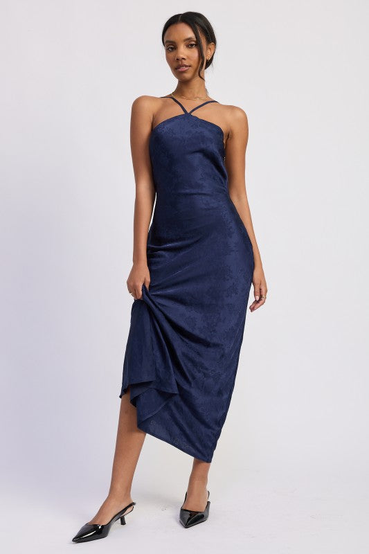 Satin Halter Midi Dress With Open Back - Premium variable from Tooksie - Just $72.99! Shop now at Tooksie