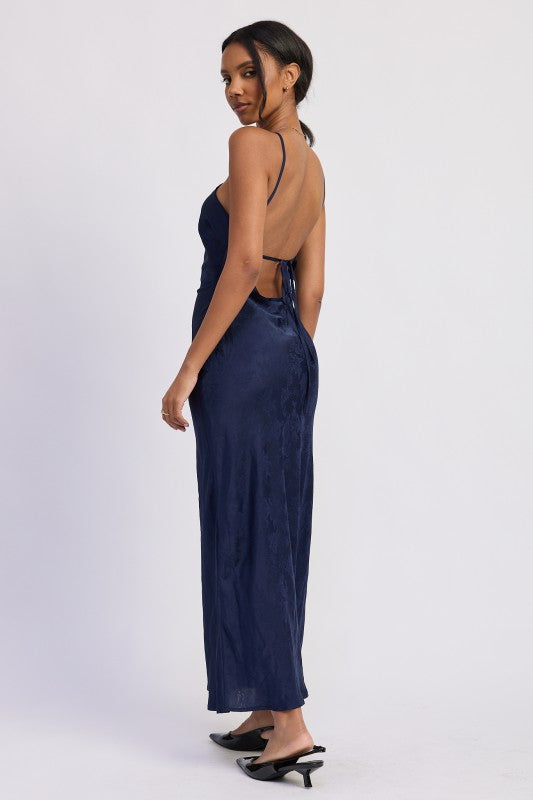 Satin Halter Midi Dress With Open Back - Premium variable from Tooksie - Just $72.99! Shop now at Tooksie