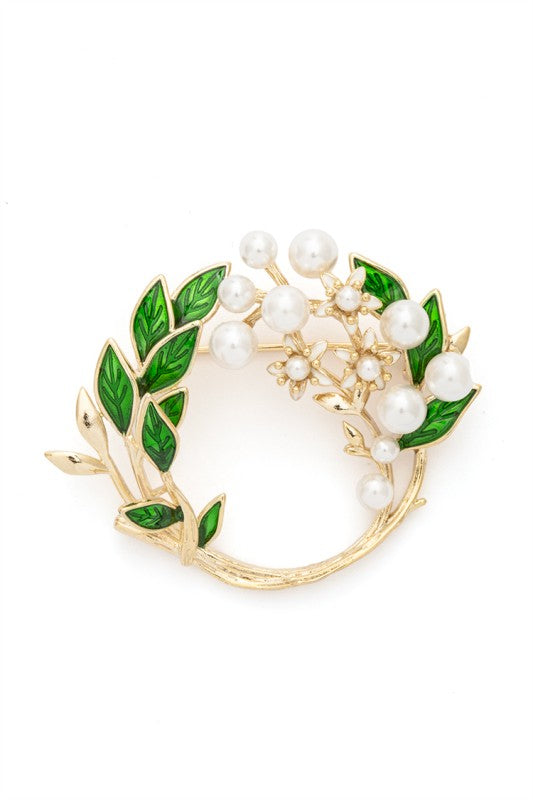 Pearl Enamel Wreath Brooch - Premium simple from Tooksie - Just $33.99! Shop now at Tooksie