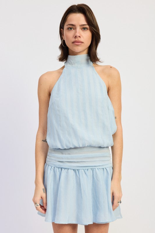 Halter Scarf Neck Mini Dress - Premium variable from Tooksie - Just $74.99! Shop now at Tooksie