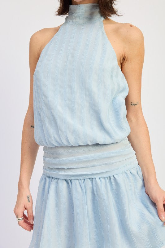 Halter Scarf Neck Mini Dress - Premium variable from Tooksie - Just $74.99! Shop now at Tooksie