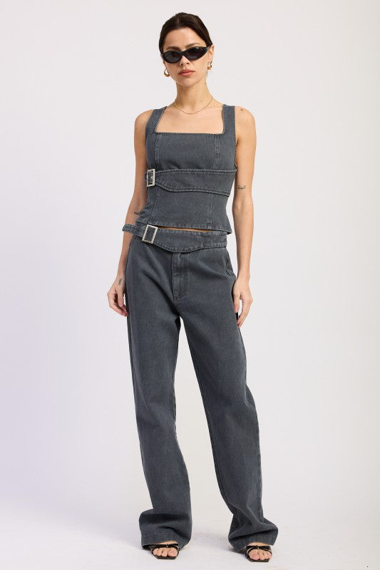 Belted Denim Top - Premium variable from Emory Park - Just $58.99! Shop now at Tooksie