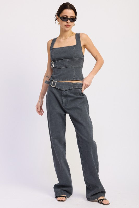 Belted Denim Top - Premium variable from Emory Park - Just $58.99! Shop now at Tooksie