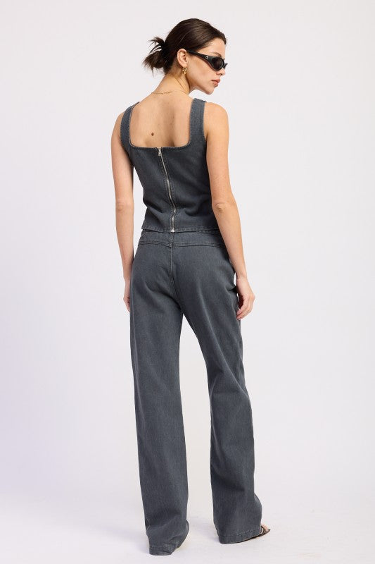 Belted Denim Top - Premium variable from Emory Park - Just $58.99! Shop now at Tooksie