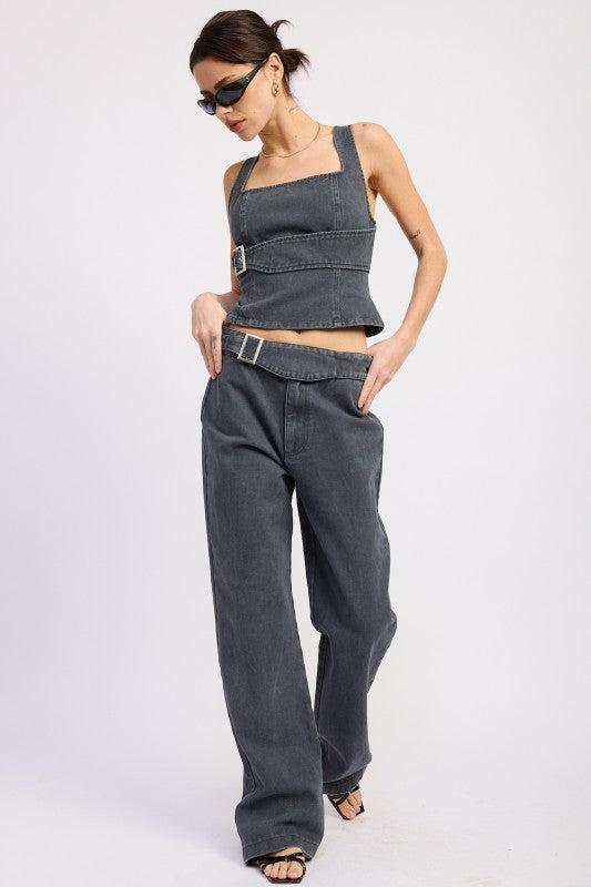 Belted Denim Top - Premium variable from Emory Park - Just $58.99! Shop now at Tooksie