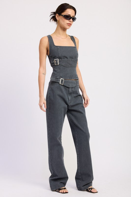 Belted Denim Top - Premium variable from Emory Park - Just $58.99! Shop now at Tooksie