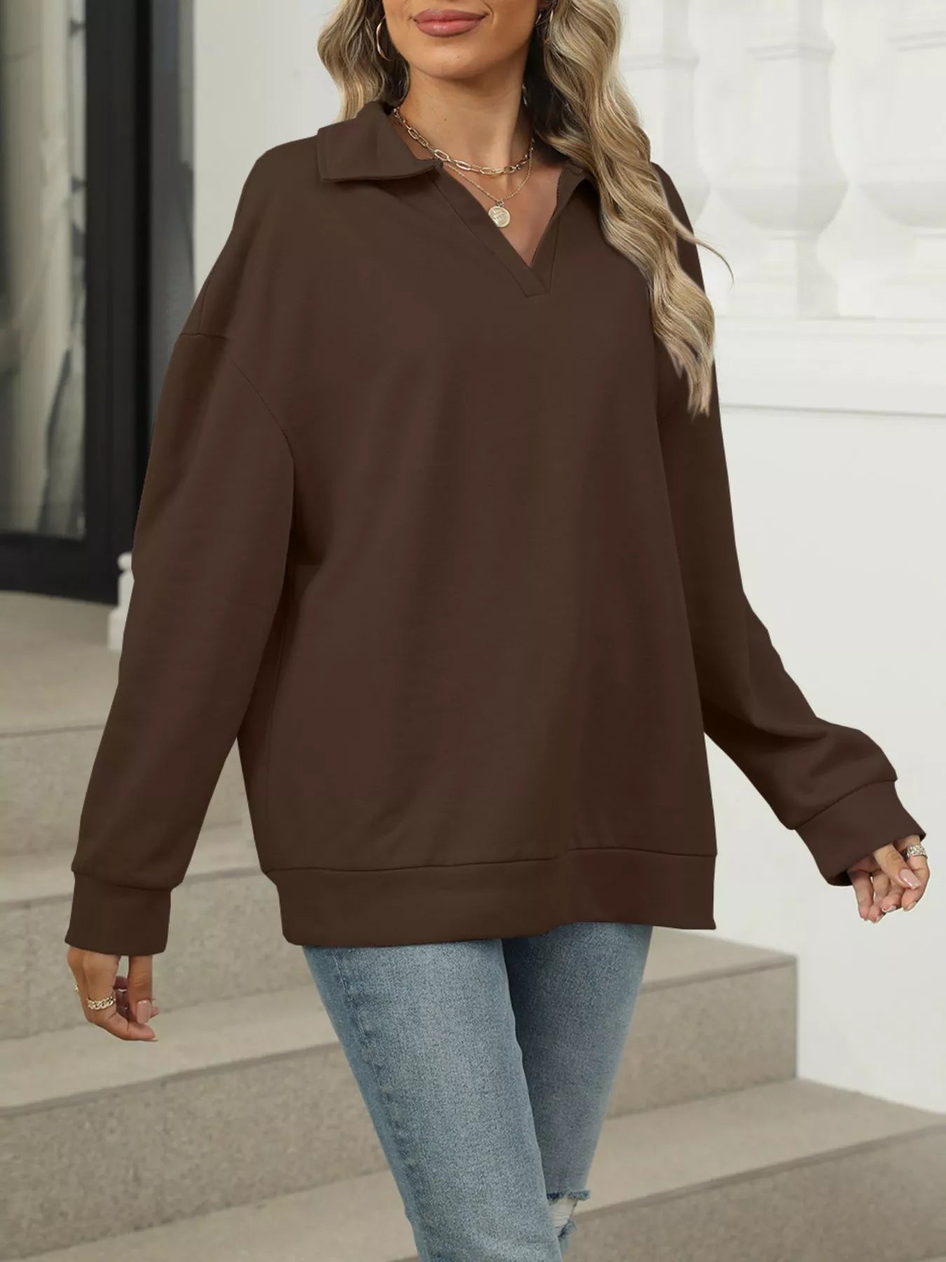 Collared Long Sleeve Sweatshirt - Premium variable from Tooksie - Just $30.99! Shop now at Tooksie