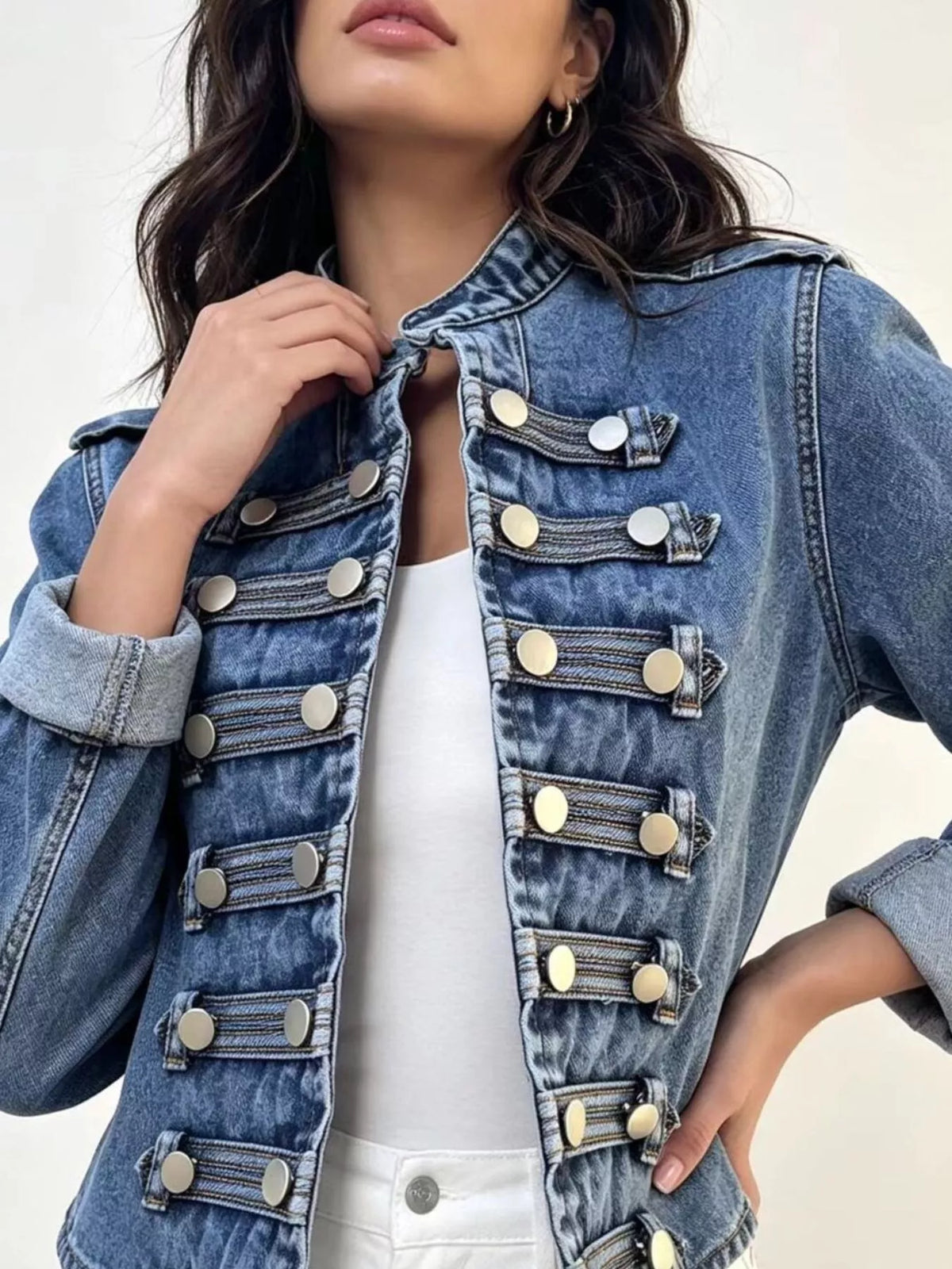 Washed Denim Military Inspired Jacket - Premium variable from Tooksie - Just $78.99! Shop now at Tooksie
