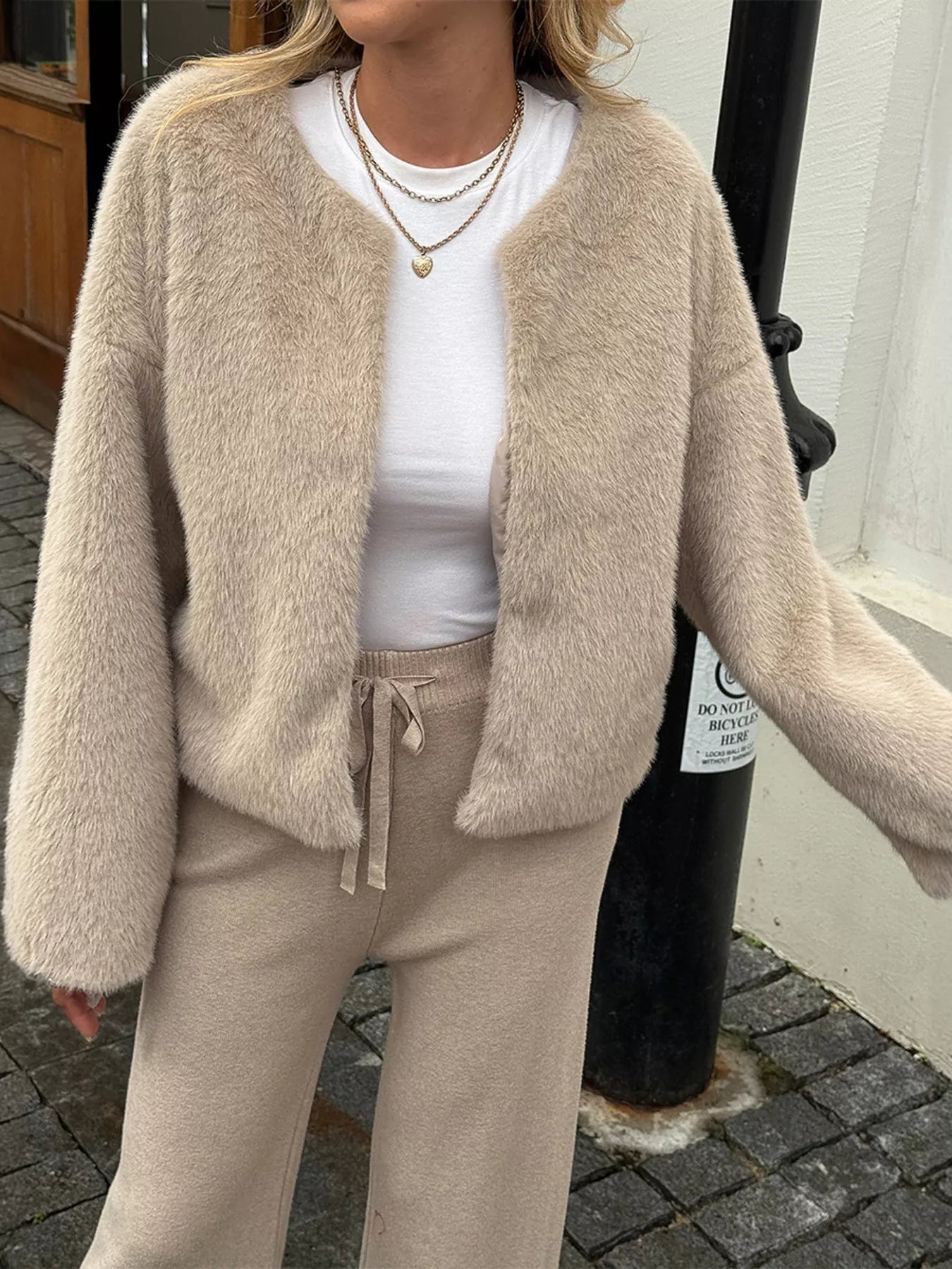 Collarless Open Front Jacket - Premium variable from Tooksie - Just $73.99! Shop now at Tooksie