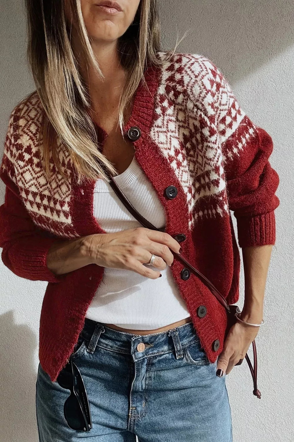 Fair Isle Button Front Cardigan - Premium variable from Tooksie - Just $61.99! Shop now at Tooksie