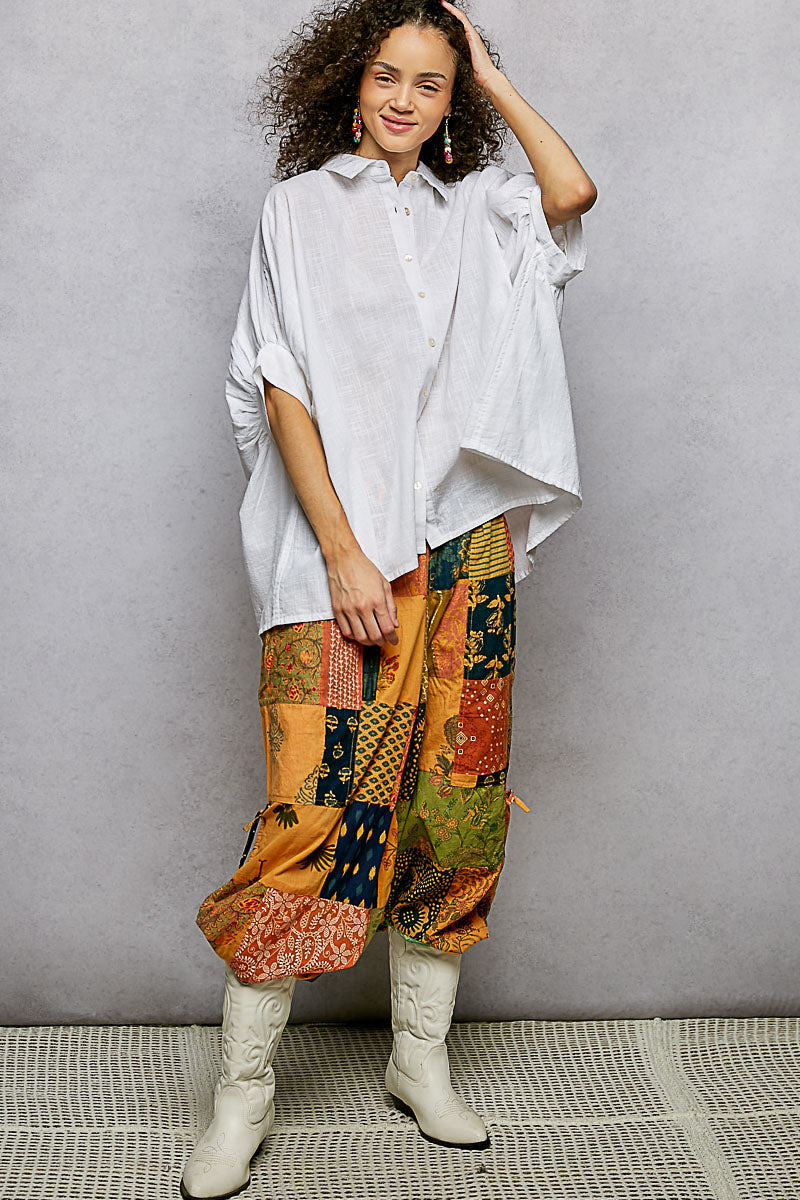 Button Down Half Dolman Sleeve Shirt - Premium variable from Tooksie - Just $43.99! Shop now at Tooksie