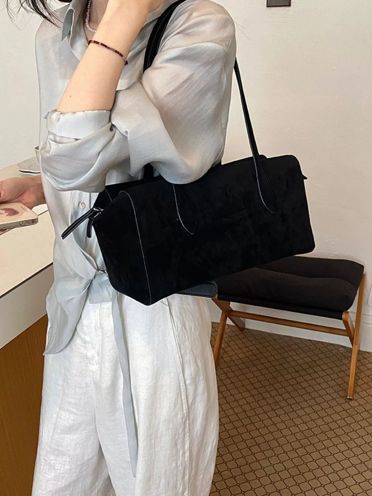 Suede Style Rectangular Shoulder Bag - Premium simple from Tooksie - Just $46.99! Shop now at Tooksie