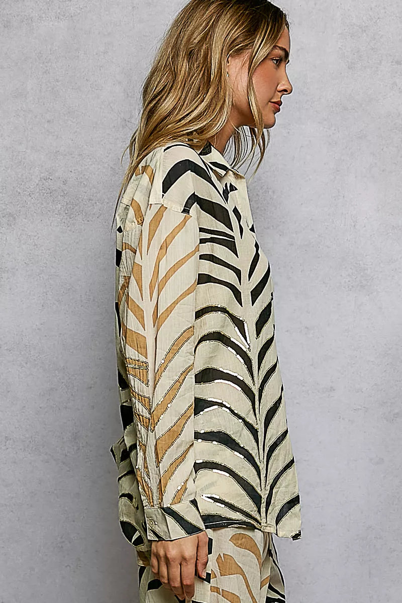 Two-Tone Printed Long Sleeve Shirt - Premium variable from Tooksie - Just $47.99! Shop now at Tooksie