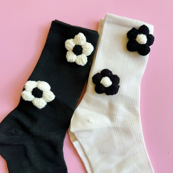 Puffy Daisy Embellished Socks - Premium simple from Tooksie - Just $16.99! Shop now at Tooksie