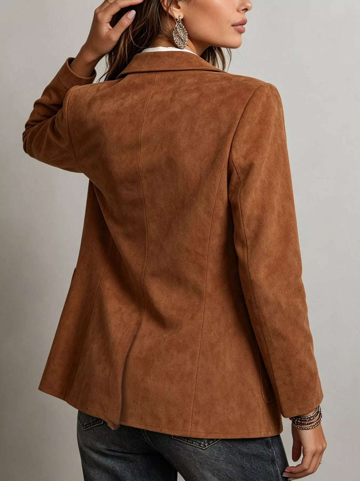 Classic Faux Suede Single Breasted Blazer - Premium variable from Tooksie - Just $49.99! Shop now at Tooksie