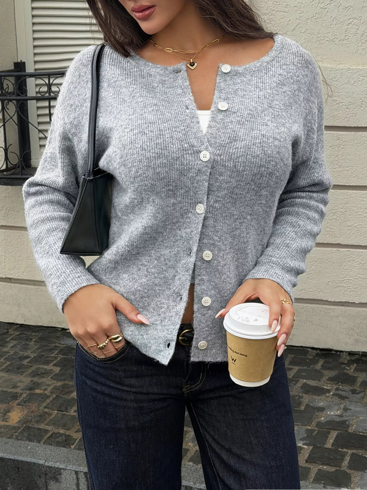 Ribbed Knit Button-Down Cardigan - Premium variable from Tooksie - Just $50.99! Shop now at Tooksie