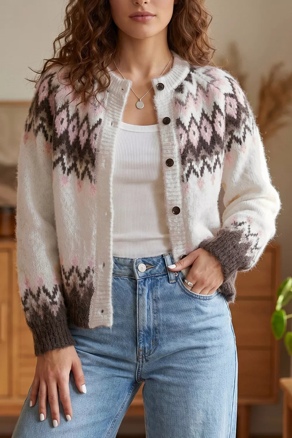 Fair Isle Buttoned Knit Cardigan - Premium variable from Tooksie - Just $58.99! Shop now at Tooksie