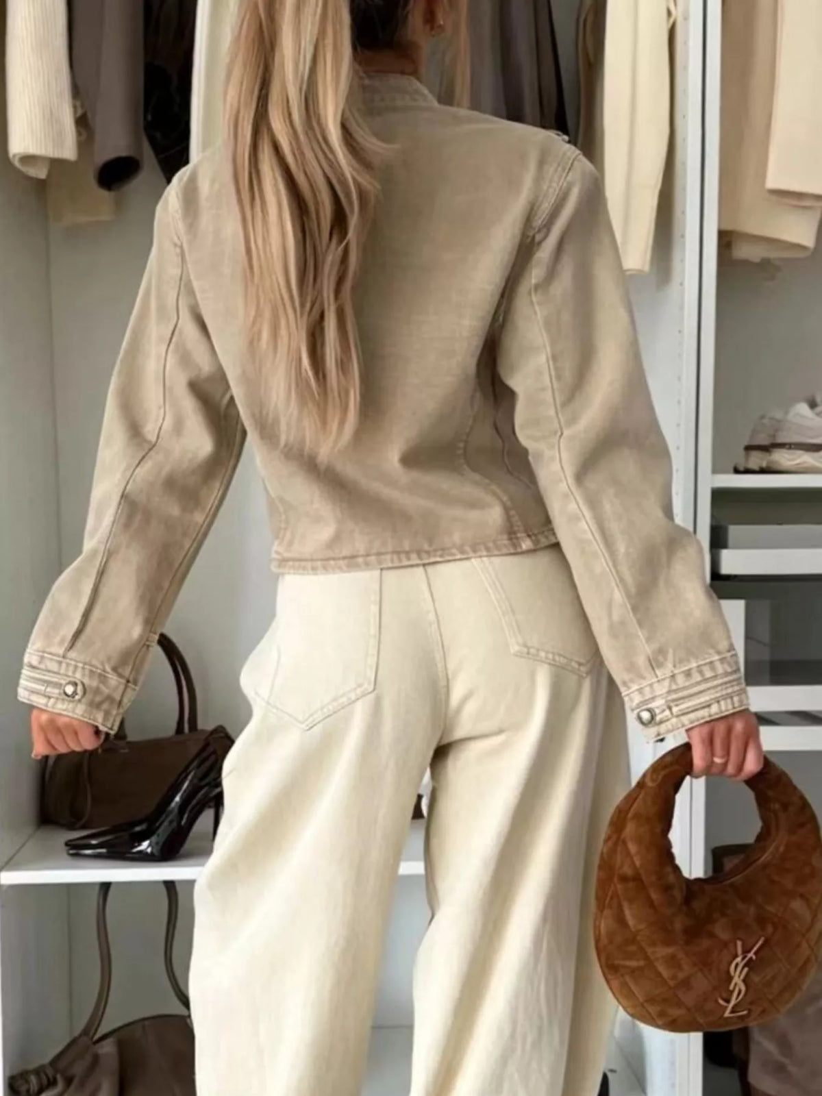 Cropped Denim Military Inspired Jacket - Premium variable from Tooksie - Just $77.99! Shop now at Tooksie